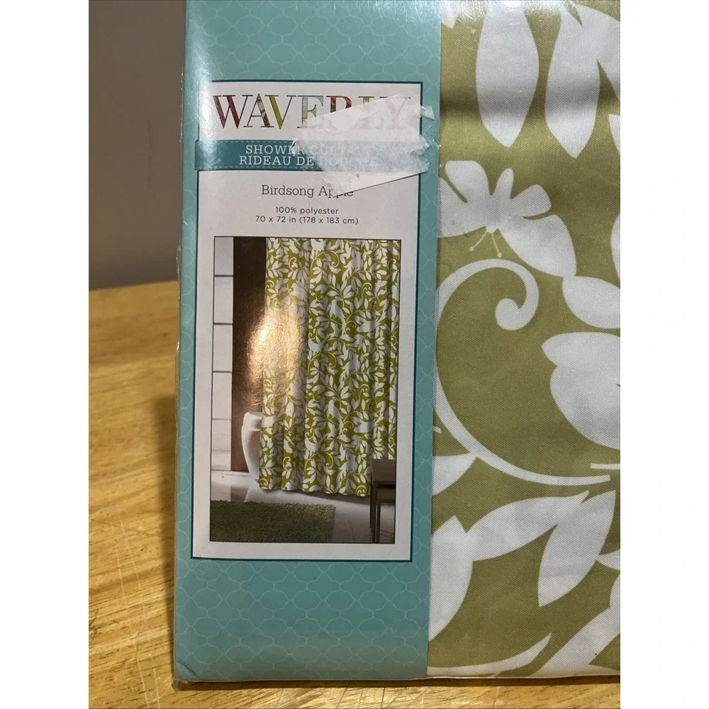 Waverly Birdsong Apple Green‎ Fabric Shower Curtain 70 x 72 Birds Leaves Modern